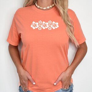 Hibiscus Flowers Comfort Colors Tshirt, Melon